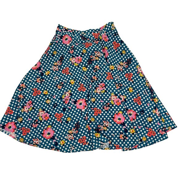 Modcloth skirt women's M tael blue white polka dot floral A line back zip - Picture 7 of 7